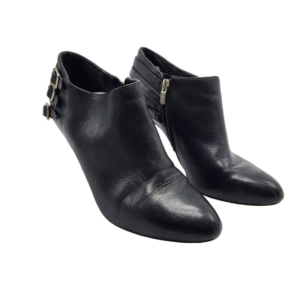 Vince Camuto VP Velika Heeled Booties Ankle Boots Black Leather 9.5 Side Zip